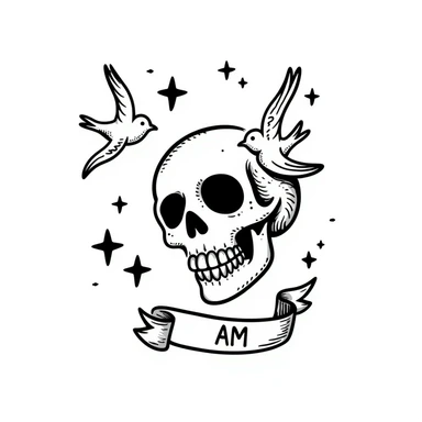 Old school Americana tattoo skull with nautical stars and swallows sticker