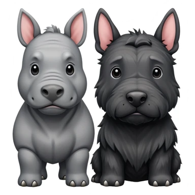 Rhino standing next to a Scottish terrier  sticker