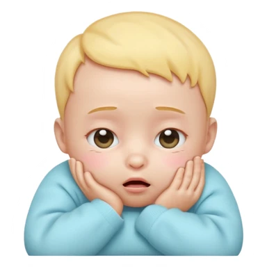 Cute 3D baby emoji, rubbing eyes, sleepy expression, short fine baby hair, soft pastel colors, clean white background  sticker