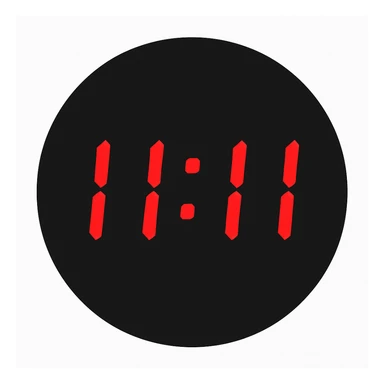 emoji with a black circular background, displaying '11:11' in red digital clock style numbers sticker