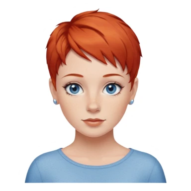 27 year old white woman, red hair, pixie cut, blue eyes sticker