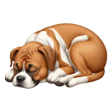 Cinematic Meme-Worthy cute Sleeping Boxer dog Portrait Emoji, Head resting peacefully with a contented smile, showcasing a delightfully cute build and a luxuriously soft fawn fur, eyes shut in a serene nap, Simplified yet hilariously adorable features, highly detailed, glowing with a soft, drowsy light, high shine, relaxed and utterly lovable, stylized with an air of playful laziness, bright and heartwarming, soft glowing outline, capturing the essence of a comically sleepy Boxer, so meme-worthy it feels like it could instantly become the next viral sensation of adorable slumber! sticker
