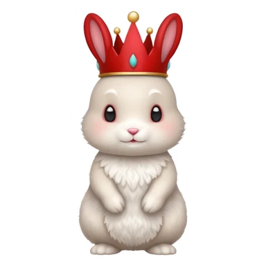 white cute bunny with red crown, funny, standing sticker