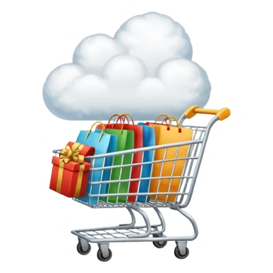 now make only a clound no caracther now just a cloud and like a card a shopping cart, and clothing inside the clound so that it makes it look like hs thinking about that sticker