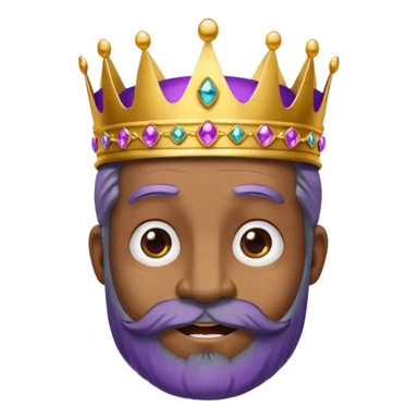 Create a cartoon-style emoji of Baltasar, one of the Three Wise Men. Only show his face and crown. He is older, with a black beard, joyful wrinkles, and a purple and gold jeweled crown. Express warmth and wisdom. Colorful and simple, suitable as an emoji. sticker