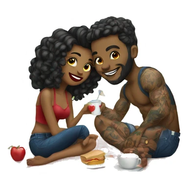 Romantic picnic date for beautiful tattooed couple sticker