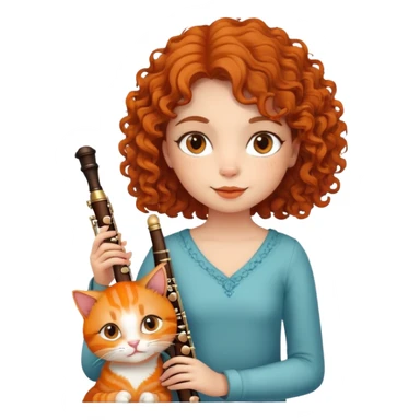 Girl  curly hair and flute with orange cat sticker