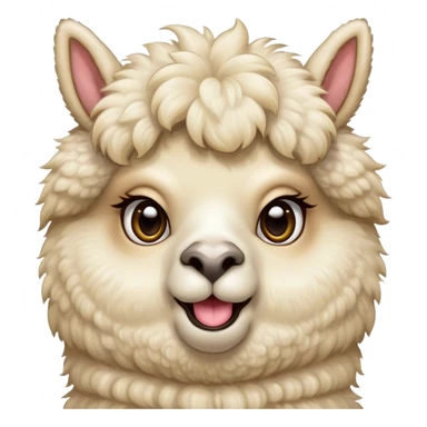 Cinematic Comical Cream Alpaca Portrait Emoji, Head tilted dramatically with an exaggeratedly amused expression, featuring a striking, fluffy cream fleece with playful texture, wide, expressive gentle eyes filled with playful disbelief, Simplified yet hilariously expressive features, highly detailed, glowing with a slightly sassy glow, high shine, dramatic yet playful, stylized with an air of cheeky mischief, bright and endearing, soft glowing outline, capturing the essence of a spirited and over-the-top alpaca, so meme-worthy it feels like it could side-eye its way into internet fame instantly! sticker
