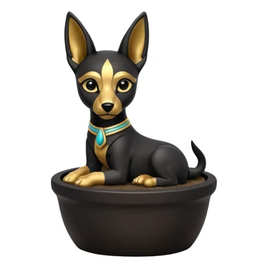  Comforting black fur Anubis tiny statuette puppy cracked-surface bonsai pot  sticker