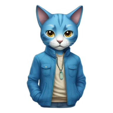 blue kawaï comics styled humanized cat wearing clothes sticker