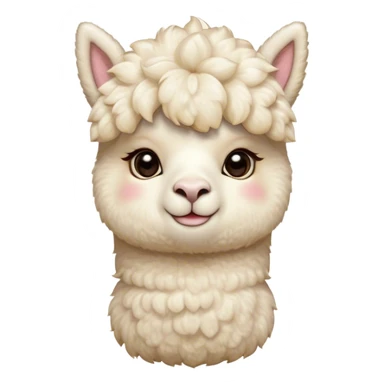 Cinematic Cute Cream Alpaca Portrait Emoji, Head tilted playfully and inquisitively, featuring a fluffy, cream fleece with a natural sheen, round, sparkling gentle eyes filled with curiosity, Simplified yet irresistibly adorable features, highly detailed, glowing with a warm, friendly glow, high shine, affectionate and gentle, stylized with a touch of whimsy, bright and endearing, soft glowing outline, capturing the essence of a mischievous yet loving alpaca, so playful it feels like it could prance out of the screen and into your arms! sticker