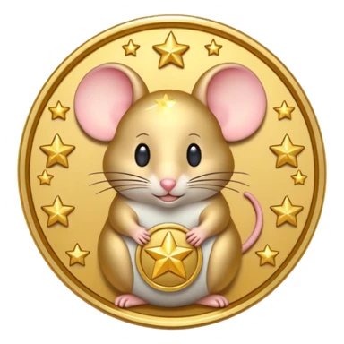 Mouse coin with stars around it, gilded style, only gold
 sticker