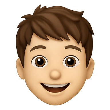 emoji face of a young person with short tousled brown hair, light skin, smiling expression sticker