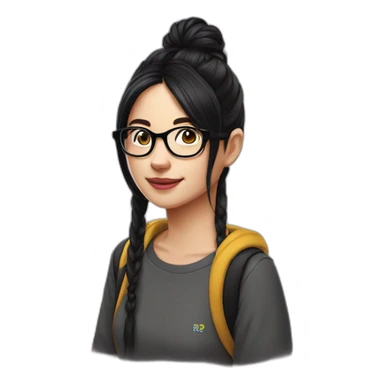 FCB girl long black hair with glasses official t-shirt sticker