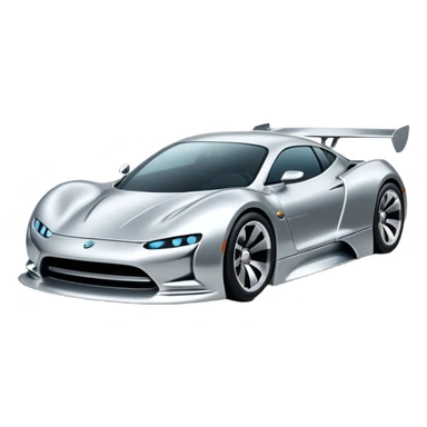 A low-profile futuristic car emoji made of polished silver chrome, wide body stance, smooth aerodynamic shape, glossy metallic surface, soft reflections, luxury swag aesthetic, minimal details, iOS emoji style, centered on clean white background, studio lighting sticker