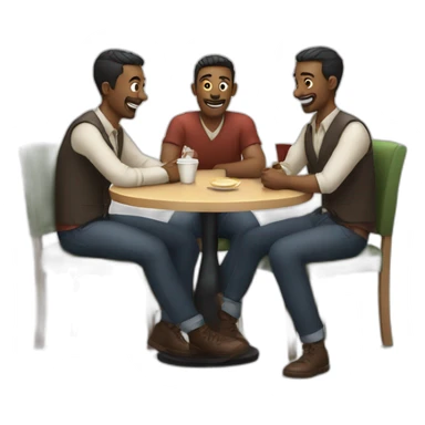 Four men in cafe sticker