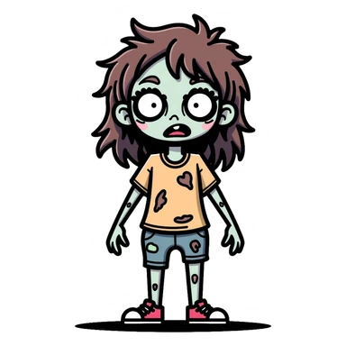 zombie girl with messy hair, pale skin, and torn clothes sticker