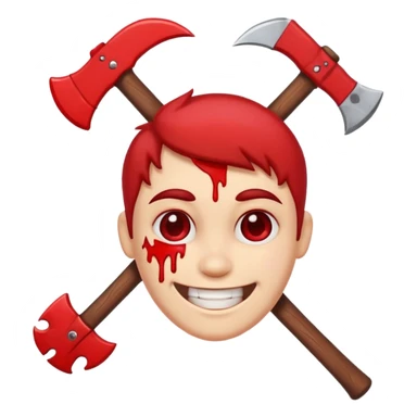 Crossed axes with blood, small cartoon emoji, no background sticker