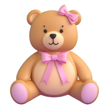 Stuffed teddy bear with light pink ribbon tied in a bow around its neck sticker