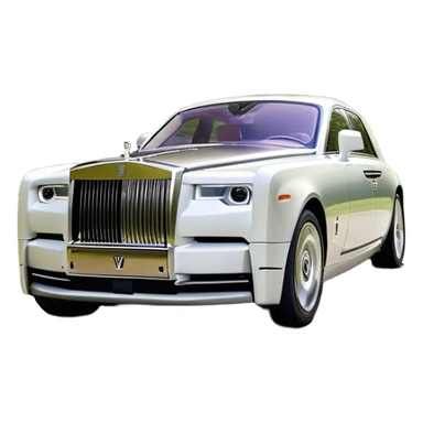 Rolls-Royce Phantom (2022) – cinematic-realistic Rolls-Royce Phantom emoji, its polished silver frame glistening under the sun as it glides down a winding, tree-lined road. The iconic Spirit of Ecstasy hood ornament stands proudly, the V12 engine hums silently as the car cuts through the serene countryside, embodying elegance and power. sticker