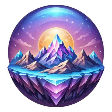 icon planet, crystal Planet, surface covered in glowing crystals mountains and dust sticker