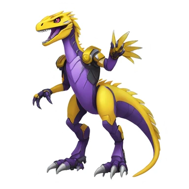  Edgy Purple Yellow Digimon-Fakemon-Velociraptor-Dragon-Mecha full body sticker