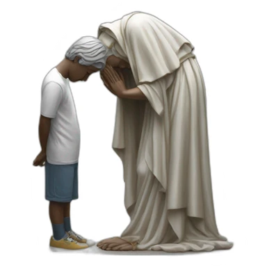 Man bowing to Virgin Mary statue sticker