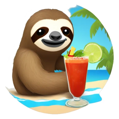 Sloth on a beach drinking a Bloody Mary  sticker