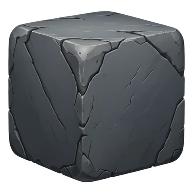 Create a dark gray stone cube, worn and weathered, with rounded and smoothed edges, realistic texture, and subtle imperfections sticker