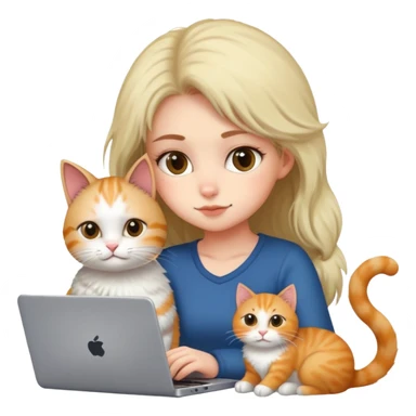 A girl is working hard on a laptop with a cat next to it sticker