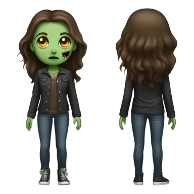 girl zombie with brown hair long and a long sleeve black sticker