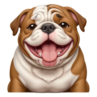 Cinematic Cute Yawning Brown and White English Bulldog Portrait Emoji, Head tilted slightly with a dramatic, wide-open yawn, showcasing a smooth brown and white coat with a defined pattern, floppy ears slightly drooping, round brown eyes barely open in drowsy contentment, Simplified yet irresistibly adorable features, highly detailed, glowing with a soft, cozy glow, high shine, relaxed yet expressive, stylized with a touch of whimsy, bright and endearing, soft glowing outline, capturing the essence of a sleepy yet affectionate guardian, so drowsy it feels like it could stretch out of the screen and curl up for a nap! sticker