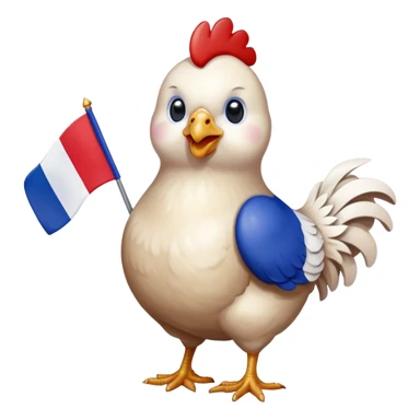 A chicken carries the French flag sticker