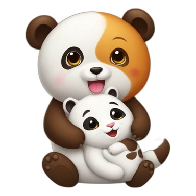 Un panda roux et un chat qui se font un calin sticker