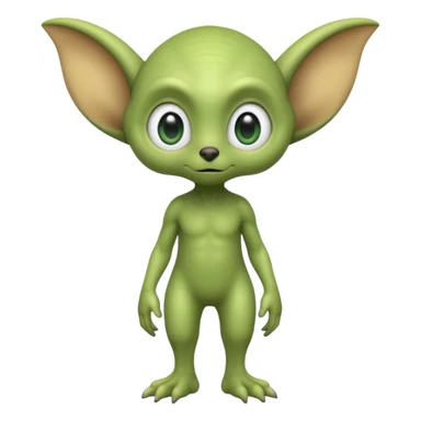 full body ...cute peacefull alien furry with 2 legs ....it has 1 eye....stands upright and looks intelligent ...wears clothing. not green..looks happy and cuddly... doesnt have eyes on face, there is a appendage coming from top of head with a single large eye sticker