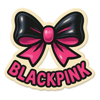 BLACKPINK-inspired retro sticker, black and pink bow, cheerful and fashionable, vintage sticker style sticker