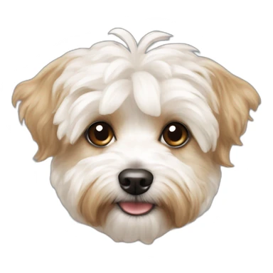 slender and white maltipoo / yorkshire terrier mix with light brown ear sticker