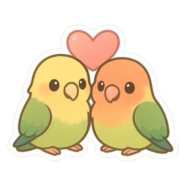 lovebirds with a heart sticker