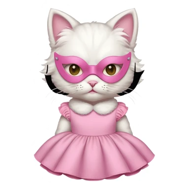 a white cat with pink mask and dress
 sticker