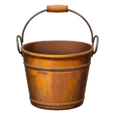 Rusty metal bucket with handle.




















 sticker