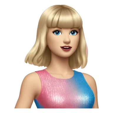Full body taylor Swift holding microphone and wearing pink and blue body suit with long straight blonde hair and bangs sticker