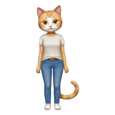 female cat in casual clothes jeans t-shirt upright pose sticker