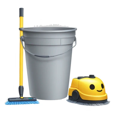 bucket with a floor mop beside a vacuum cleaner  sticker