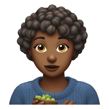 Brown girl with short hair bangs in a blue jumper eating blueberries sticker
