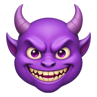 purple demon emoji face with small fangs and mischievous smile sticker