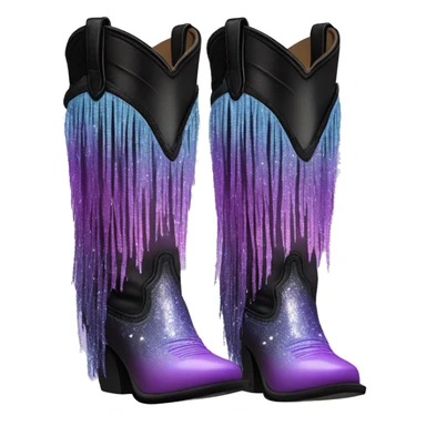 Realistic pastel purple to black ombre pair of fashion cowgirl boots with sparkly shiny glitter fringe on them. sticker