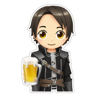 Kirito from sword art online drink a beer sticker