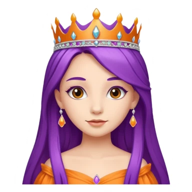 Princesses with long Purple Hair in Gown with Tiara, orange dress sticker