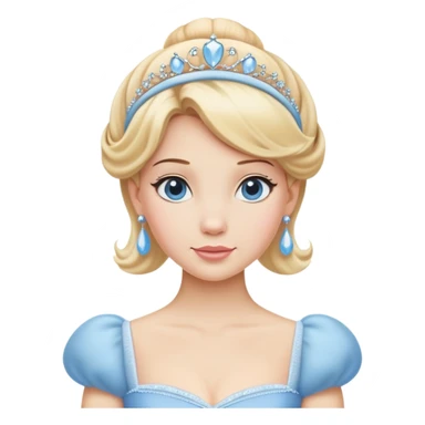 Cinderella from hips up, classic light blue ballgown, blonde hair with headband, minimal style but very recognizable sticker