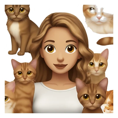White girl brown eyes with long wavy brown hair with brown highlights balayage with abyssinian cat sticker